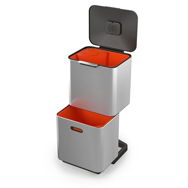 Poubelle Totem acier inoxydable 60 L - 2 compartiments 30 L Joseph Joseph